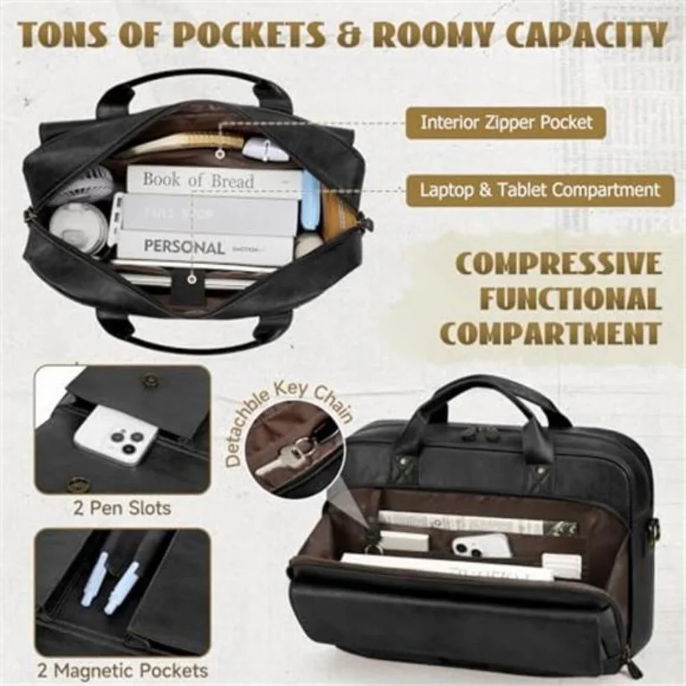Men's Laptop Bag PU Leather Messenger Bag Briefcase Vintage Satchel Bag,15.6''